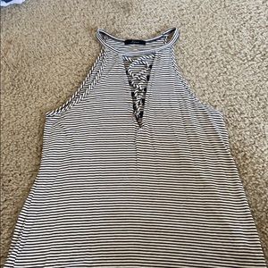 Black and white striped lace up tank up